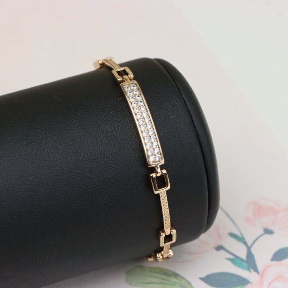 "Elegant Rose Gold Bracelet with Sparkling CZ Bar Accent, XPBL0904 - Picture 11 of 13